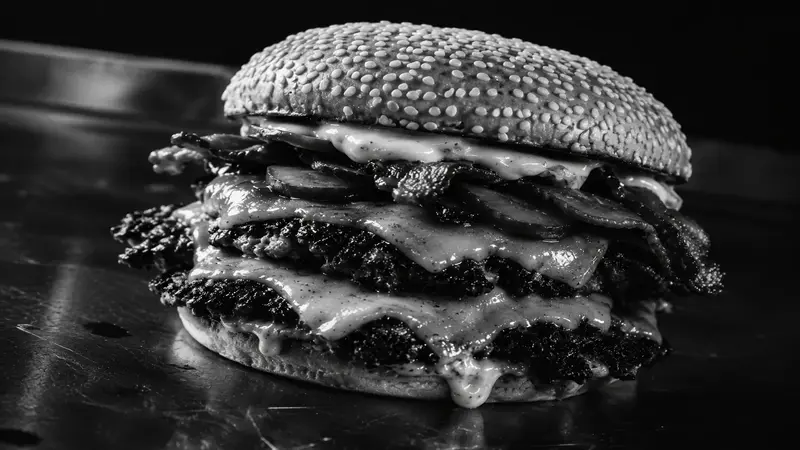 La Atómica de cerca — dark seared crust, chipotle mayo